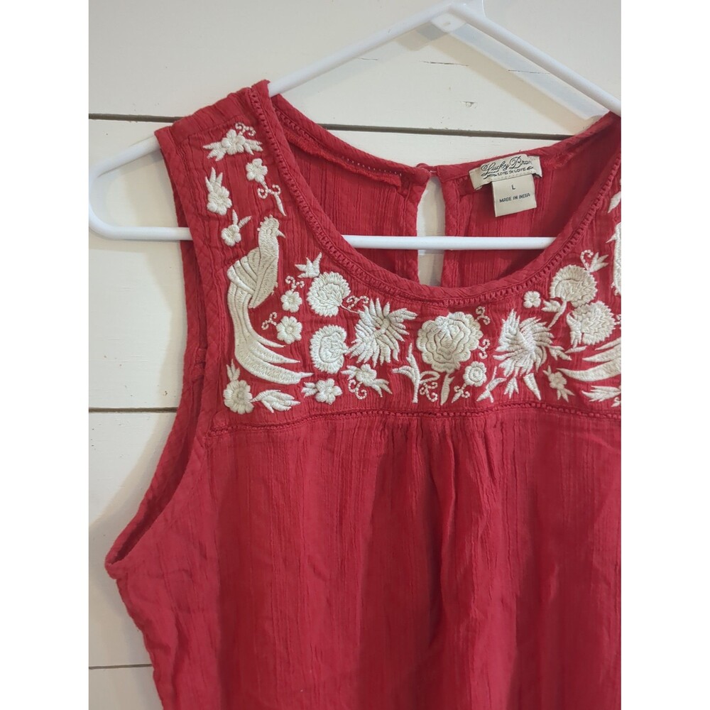 Lucky Brand L tank top embroidered white beach summer boho whimsy festival fairy